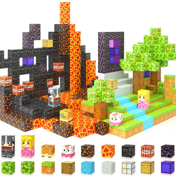 Magnetic Blocks - Build Mine Magnet World Magic Portal Forest Edition, Magnet Building Blocks Kids Toys For Ages 5-7 Toddler Toy