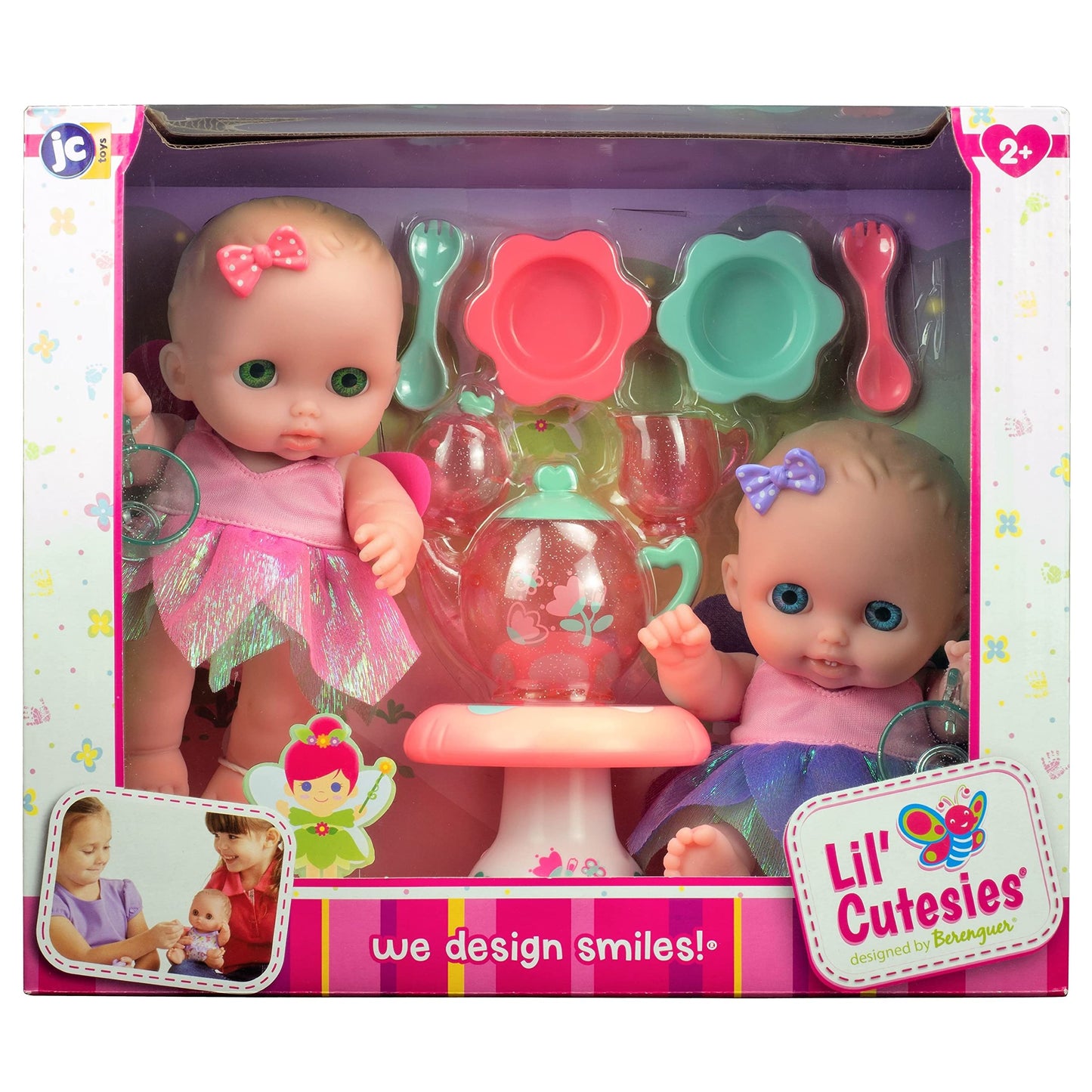 Jc Toys Lil Cutesies Twin 8.5' All Vinyl Dolls And Fairy Tea Set | Posable And Washable | Removable Outfits | Twin Dolls And Tea Accessories Ages 2+