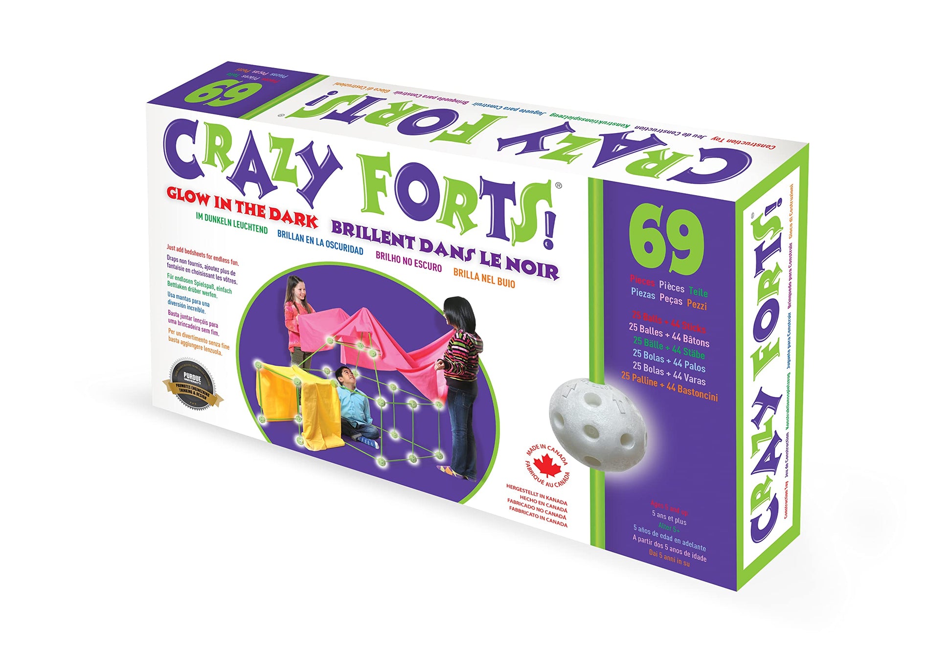 Everest Toys Crazy Forts - 69 Piece Glow In The Dark Fort Building Kit For Kids 5, 6, 7, 8 - Buildable Indoor/Outdoor Kids Diy Stem Toys - 1 Box, 69Pcs