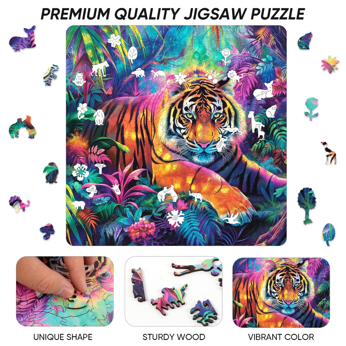 Qiuenisray Wooden Puzzles For Adults,Tiger Wooden Jigsaw Puzzles 200Pcs,11.2X11.2In,Medium,Unique Shape Animal Adult Puzzles,Irr