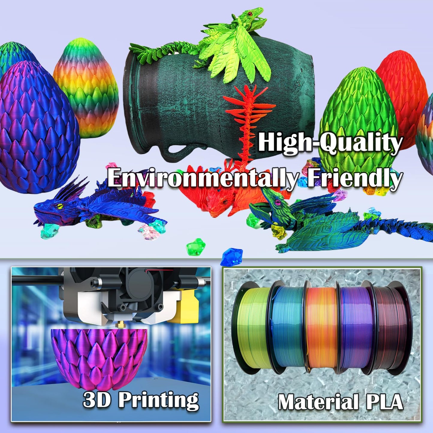 Qouxz Dynamic 3D Printed Dragon Eggs With Dragon Inside,3D Dragon With Wings Movable, Feathered Wyvern Dragon,Full Articulated C