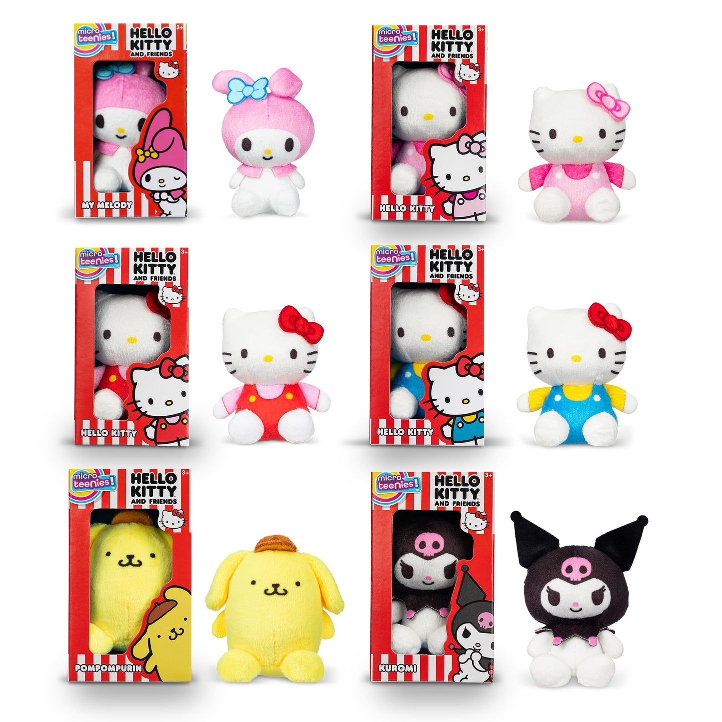 Micro Teenies Mini Plush Figures 6 Pack - Hello Kitty & Friends, Soft Polyester Toys for Kids Ages 4+