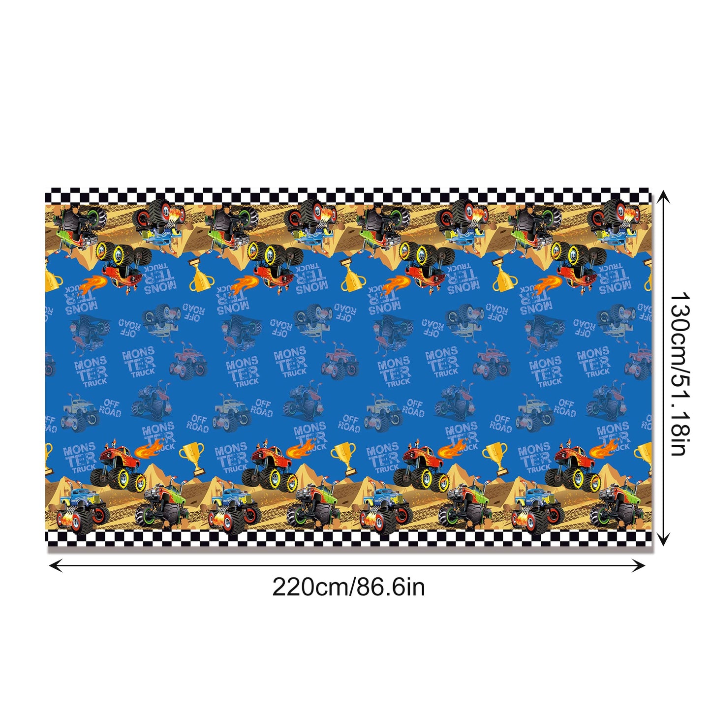 3 Pieces Monster Truck Tablecloth - Machine Table Cover for Cars Theme Birthday Party Decorations, Disposable Plastic, 54x87In