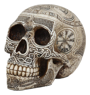 Ebros Norse Mythology Viking Vegvisir Compass Talisman With Trinity Valknut Odin Skull Figurine 8' Long Skeleton Head Skulls Ossuary Graveyard Macabre Halloween Decor Multi Colored