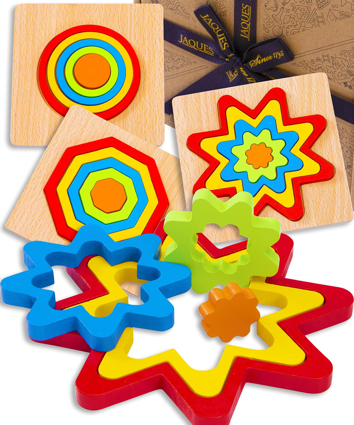 Jaques of London Shapes Puzzle 3 | 3 Wooden Puzzles Set for 3 Years | Montessori Toys for 3 Years | Since 1795