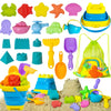 Beach Toy Sand Toy Set for Kids Silicone Foldable Sand Bucket with Summer Mesh Bag, Shovel, Rake, Watering Can, Animal and Castl