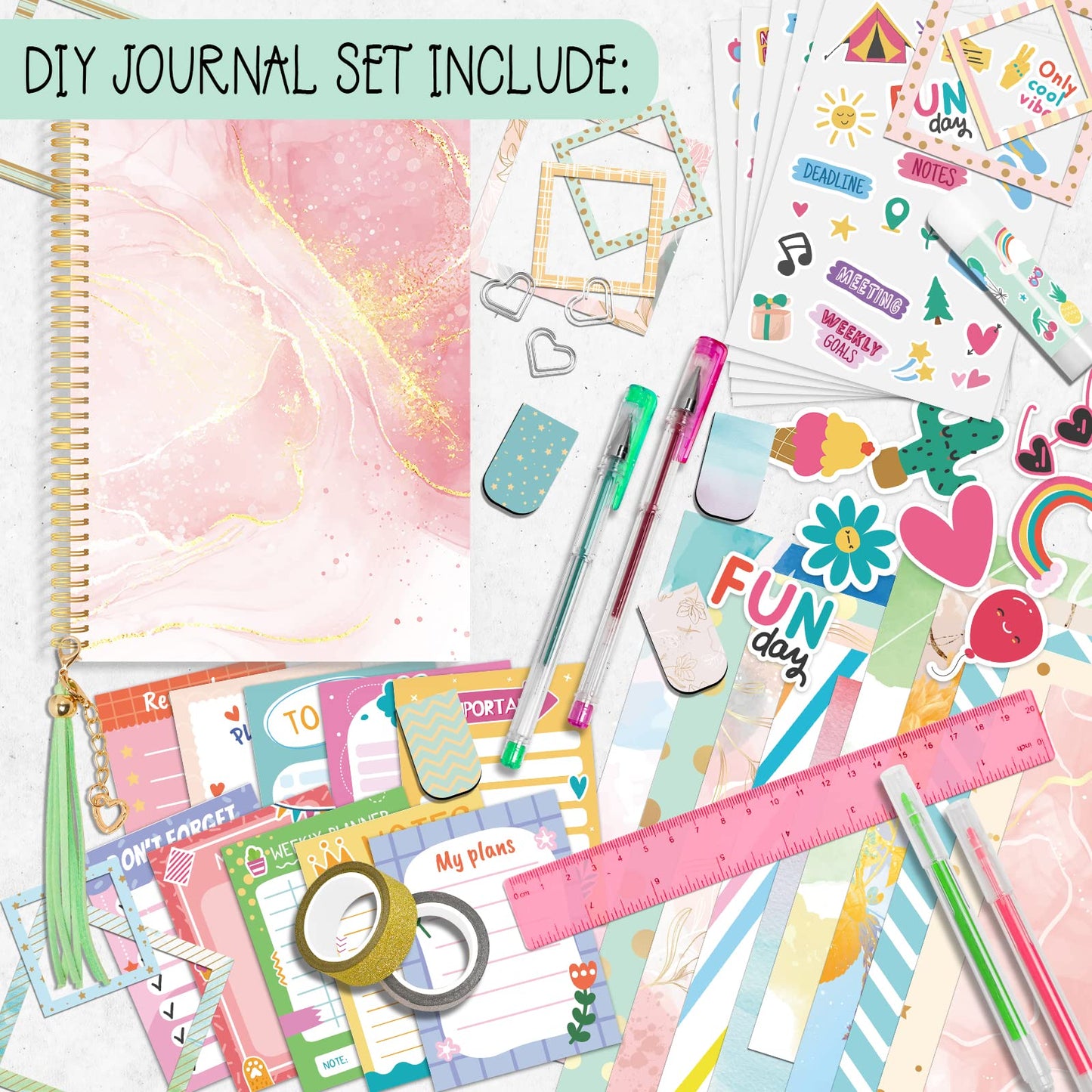 Gifts For Girls Age Of 8 9 10 11 12 13 Years Old And Up, Diy Journal Set, Personalized Diary Stuff For Tweens Teens, Decorate Your Planner/Organizer, Journaling Arts Craft Kit. Ideal Toy Age 6-8