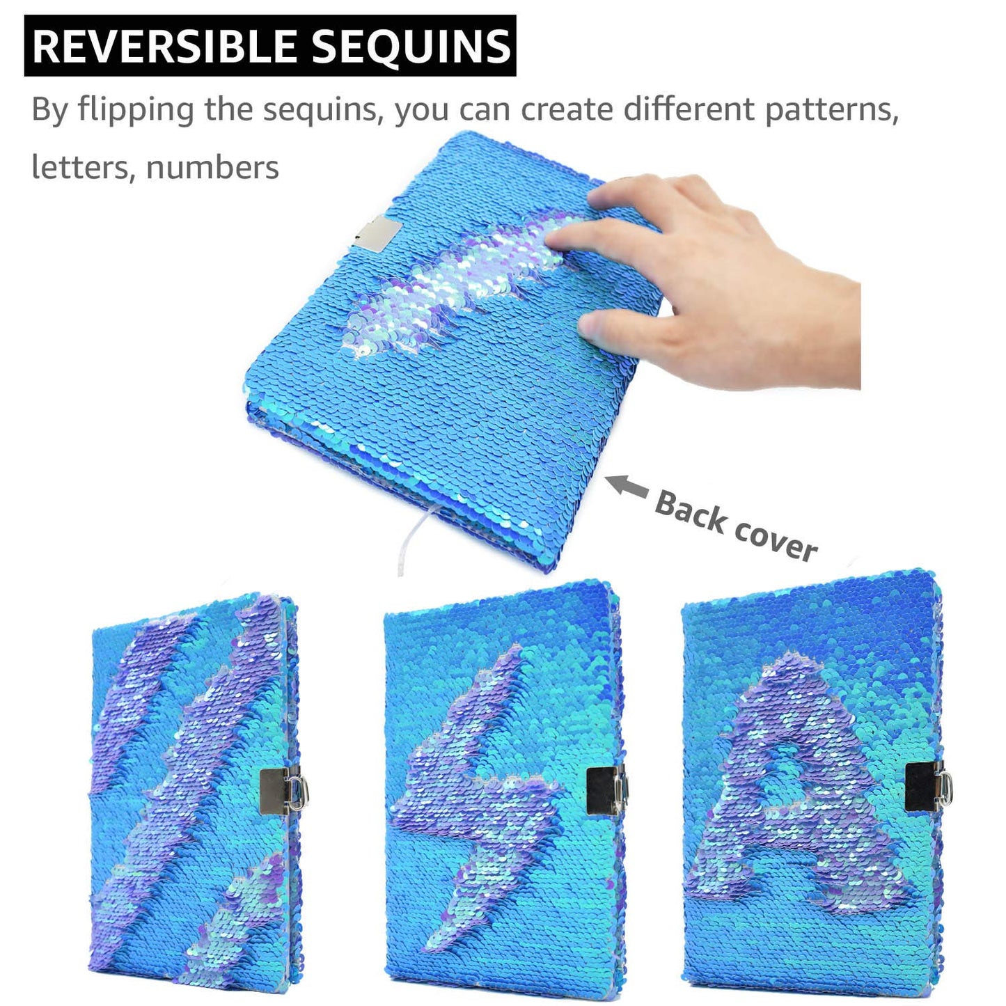 VIPbuy Magic Reversible Sequin Notebook Panda Diary Lined Travel Journal with Lock and Key for Kids Girls, Size A5, 78 Sheets, P