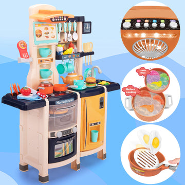 Kids Play Kitchen,Kitchen Playset with 65pcs Kitchen Toys for Toddlers,Kitchen Playset Accessories with Spray Stove, Simulated S