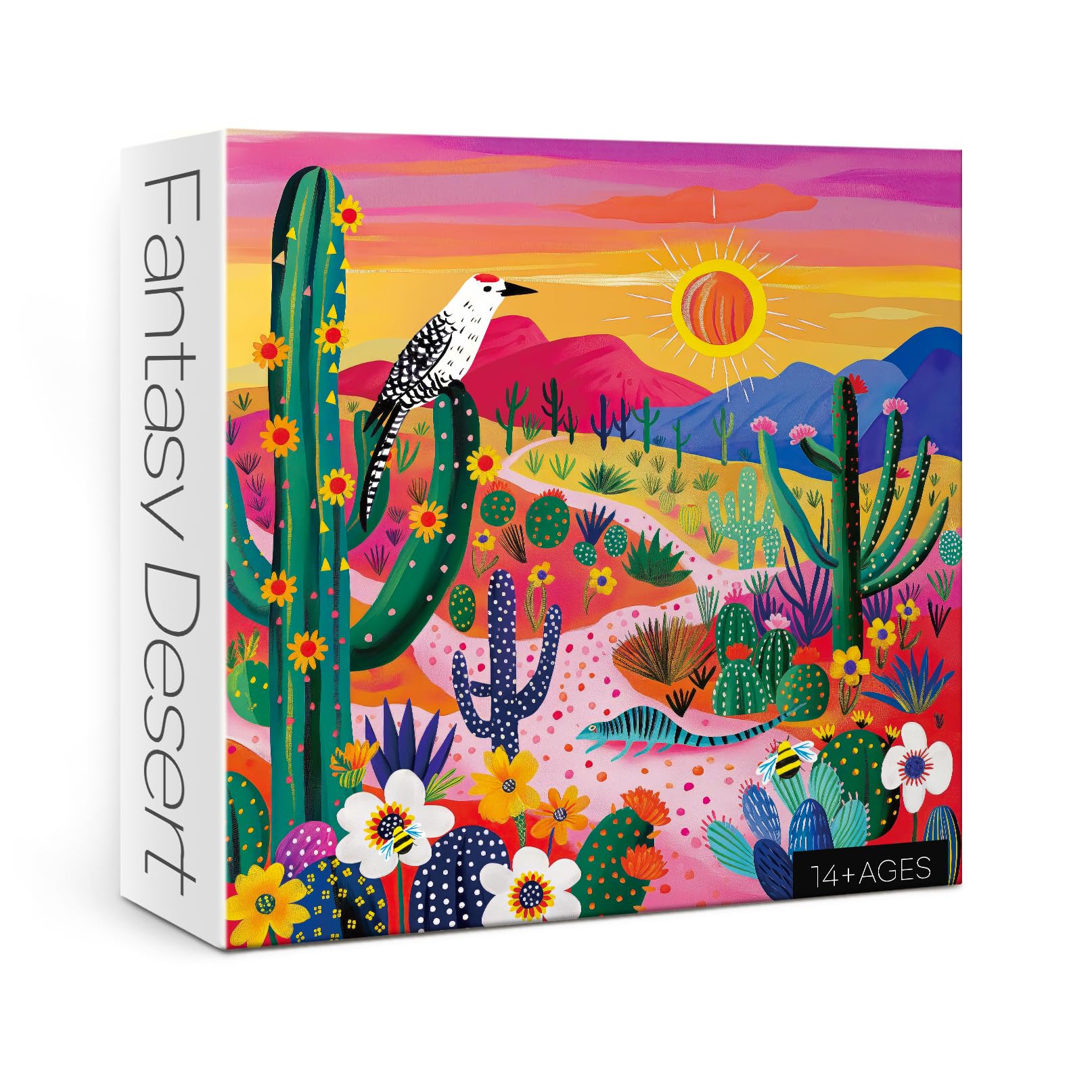 Colorful Succulent Desert Puzzles for Adults 1000 Pieces, Nature Plant Cactus Jigsaw Puzzles, Bird Art Fantasy Puzzles