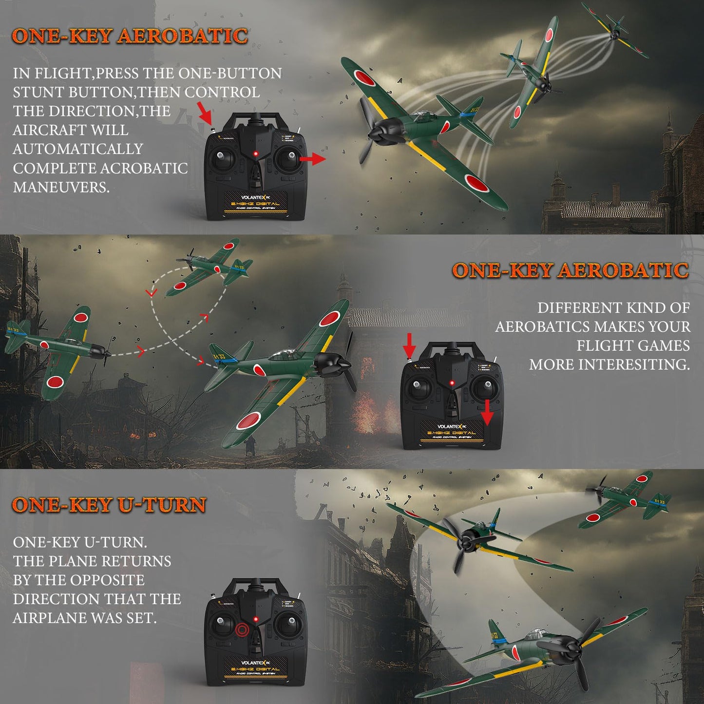 GLUISEUR RC Plane 4 Channel Remote Control Airplanes, 4-CH RC Airplane Ready to Fly Zero-Fighter Radio Controlled Aircraft for B