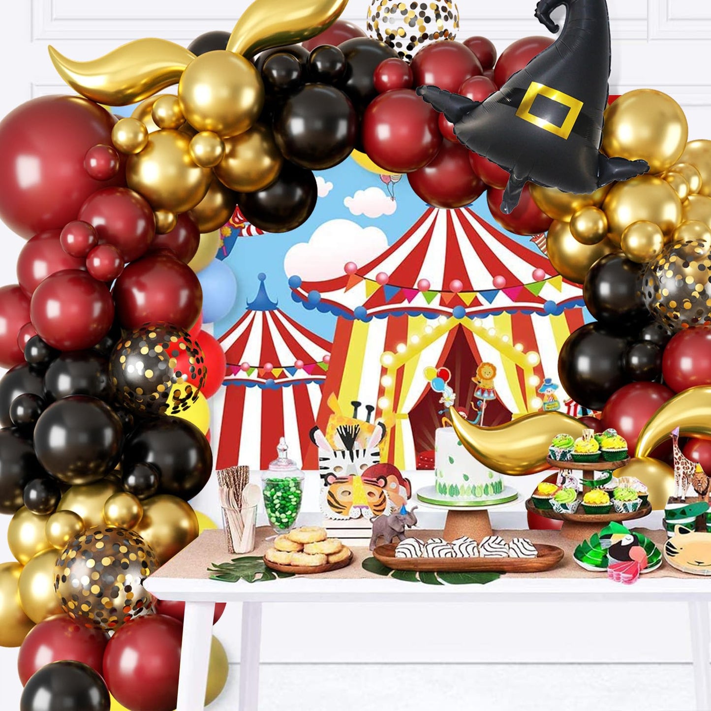 Magical Wizard School Balloons Garland Arch Kit,Burgundy Black Gold Arch With Bonus Diy Snitch Wizard Hat For Magical Wizard School Theme Birthday Decorations Magic Theme