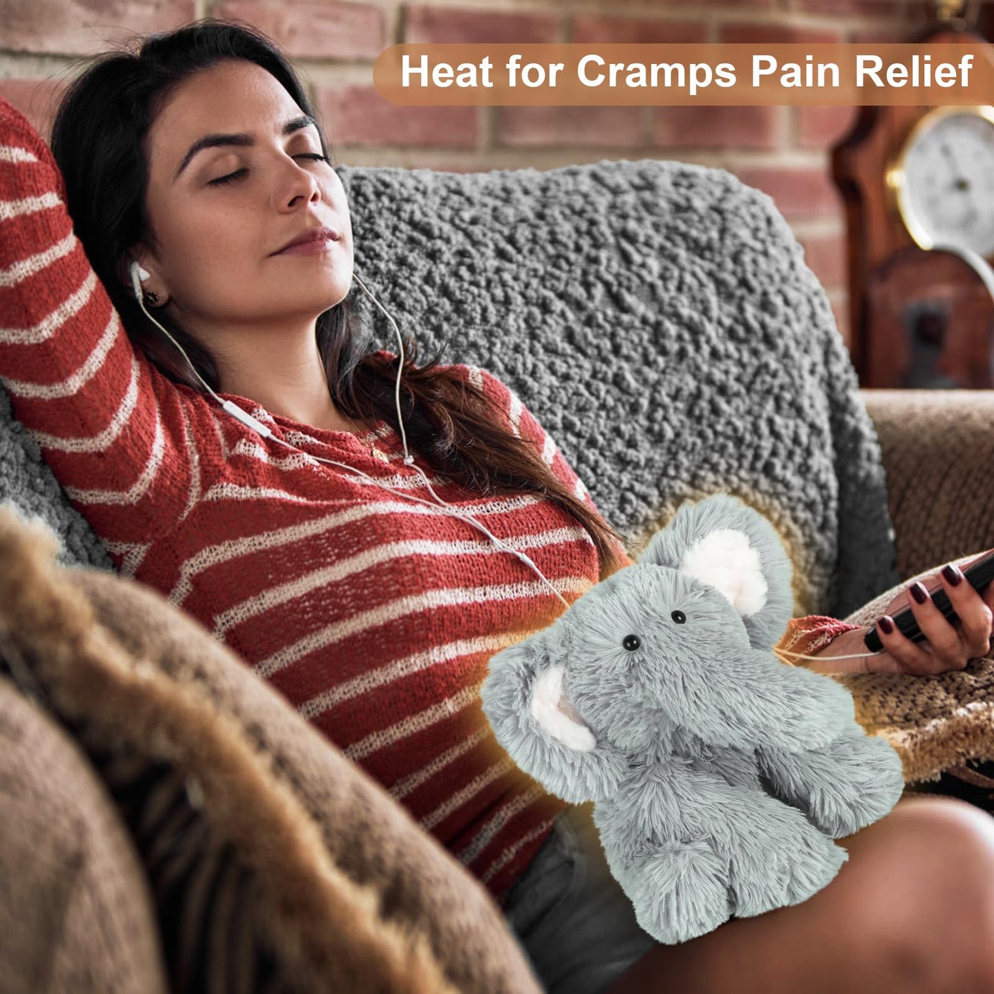 Suzzipals Warming Elephant Stuffed Animals, Microwavable Stuffed Animal Heating Pads For Cramps, Pain & Stress Relief, Heatable