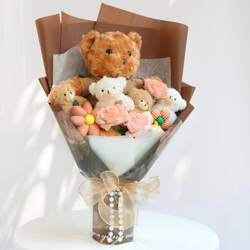 Cute Bear Bouquet - Handmade Plush Bear Bouquet With Cute Soap Flower For Any Occasions, Birthday, Bridal Shower, Graduation Etc