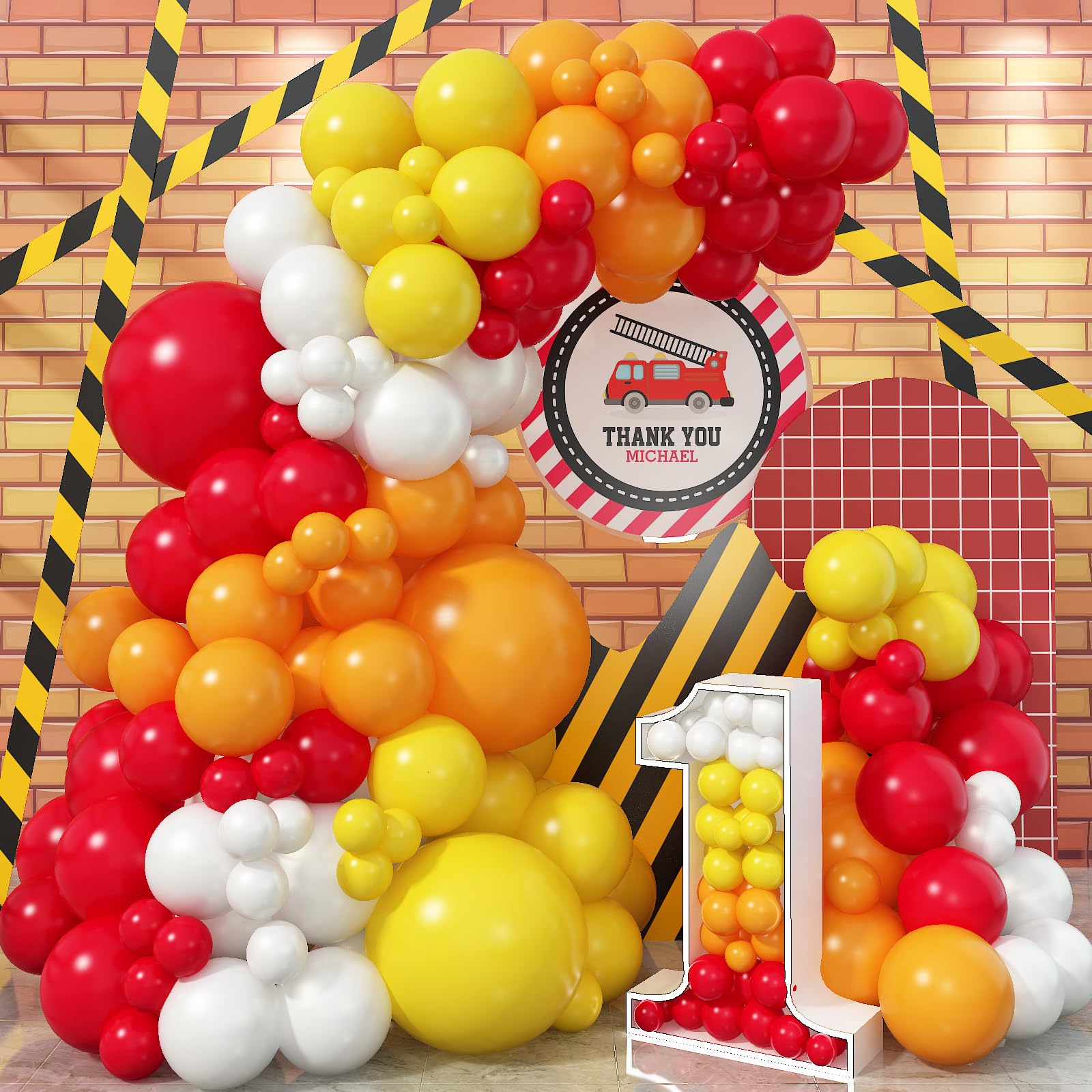 Jobkoo Balloon Garland Arch Kit Red Yellow Orange White Latex Balloons Orange Red Party Balloons For Boys Firemen Firefighter Pi