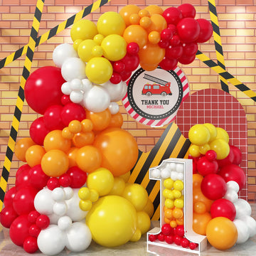 Jobkoo Balloon Garland Arch Kit Red Yellow Orange White Latex Balloons Orange Red Party Balloons For Boys Firemen Firefighter Pi