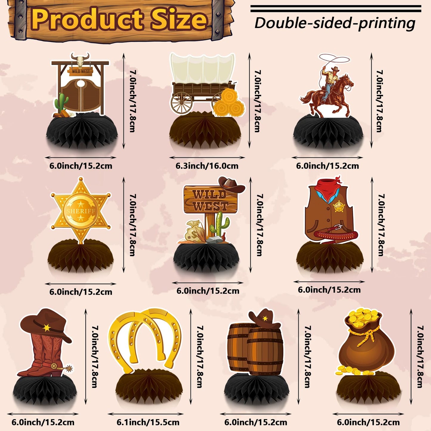 DTOFOOT 10 Pcs Cowboy Party Decorations, Wild West Cowboy Honeycomb Centerpieces for Tables Cowboy Party Decorations Western The