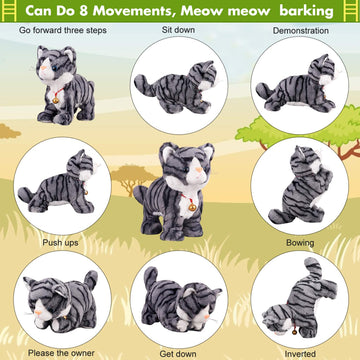 Pattern Gray Robot Cat Plush Cat Stuffed Animal Interactive Cat, Meow Kitten Touch Control, Electronic Cat Pet, Robotic Cat Cat Kitty Toy, Animated Toy Cats For Girls Baby Kids L:12'