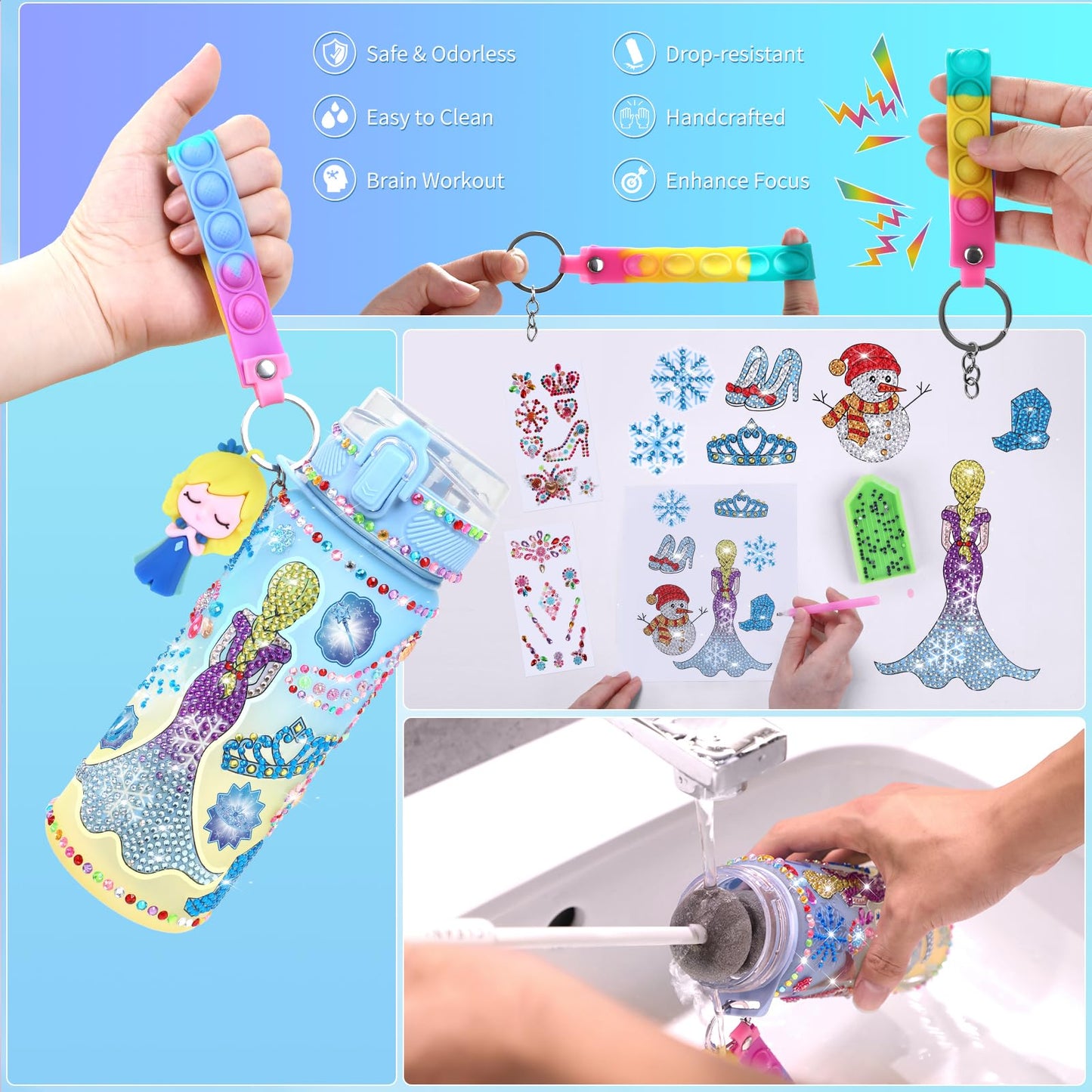 PERRYHOME Decorate Your Own Frozen Water Bottle Kits for Girls, Frozen Toys for Girls Age 4-10 Painting Crafts, Fun Arts and Cra