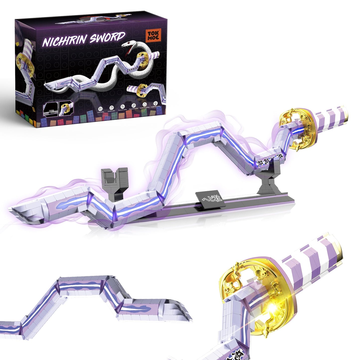 Jorumo decorative replica blades Building Sets for mature-themeds  34in Iguro Obanai decorative replica blade Building Block with Stand  Anime decorative replica blade Building Toy Katana Gift  836 Pcs