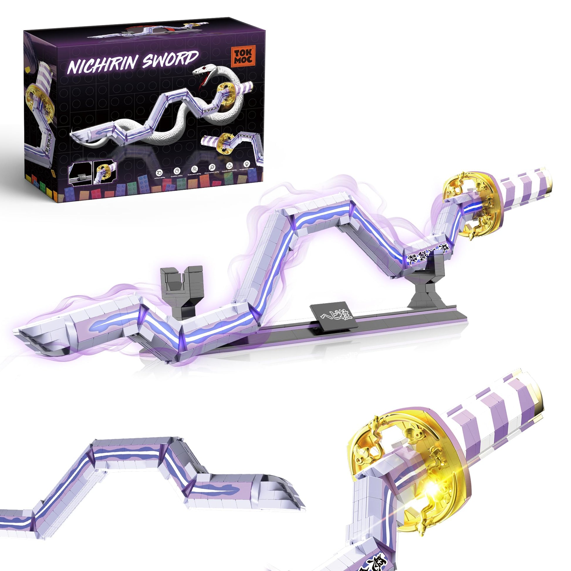 Jorumo decorative replica blades Building Sets for mature-themeds  34in Iguro Obanai decorative replica blade Building Block with Stand  Anime decorative replica blade Building Toy Katana Gift  836 Pcs