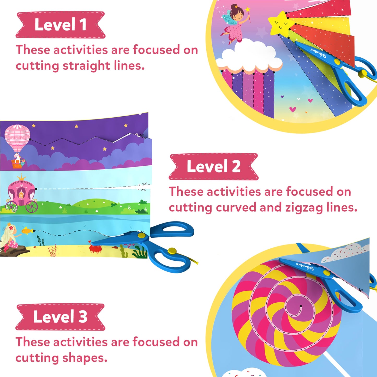 Skillmatics Art & Craft Activity Kit - Snip, Snip Unicorns & Princesses, Child Safe Scissors Activity, Develop Scissor Skills, Craft Kits, Tiktok Viral Sensation, Gifts For Ages 3, 4, 5, 6, 7