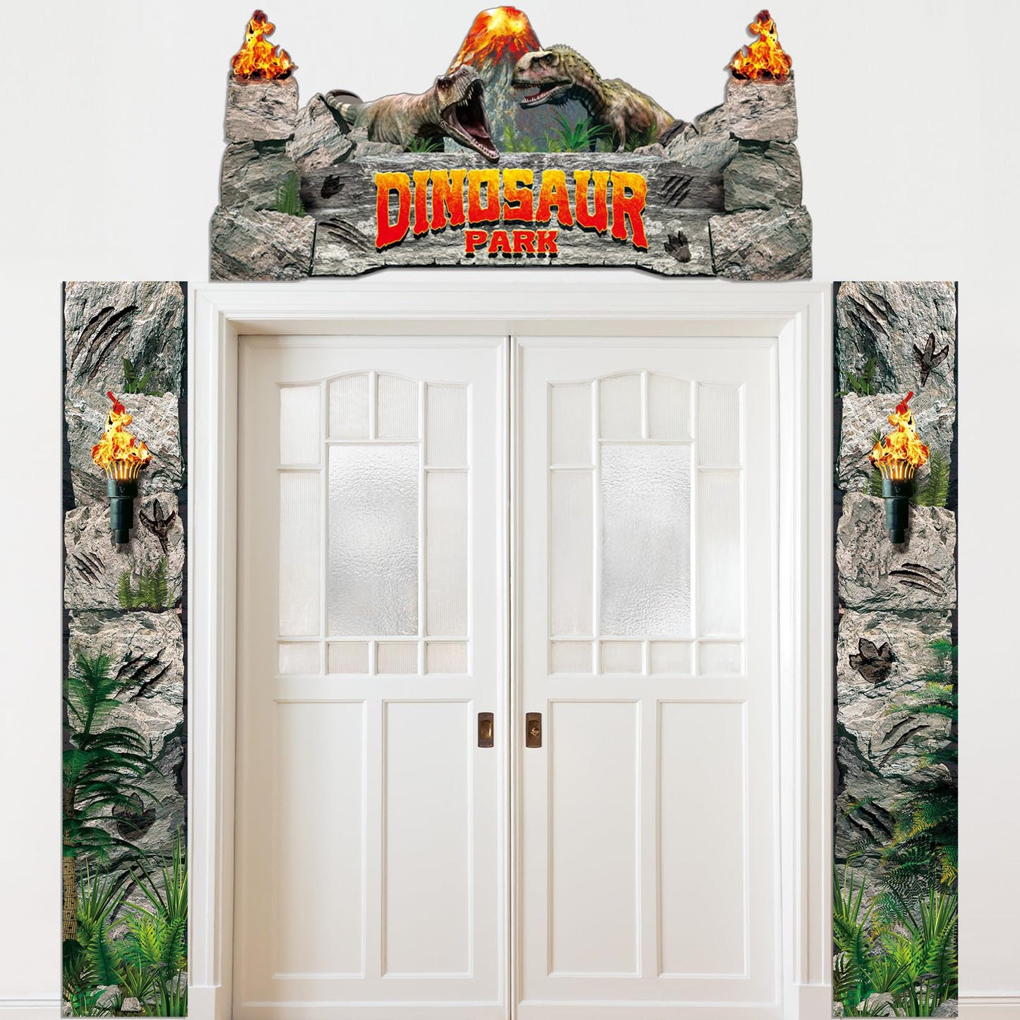 Funnymoom 3 Pcs Dinosaur Birthday Party Decorations Dinosaur Door Banner Dino Hanging Porch Sign Banner Dino Backdrop for Jungle