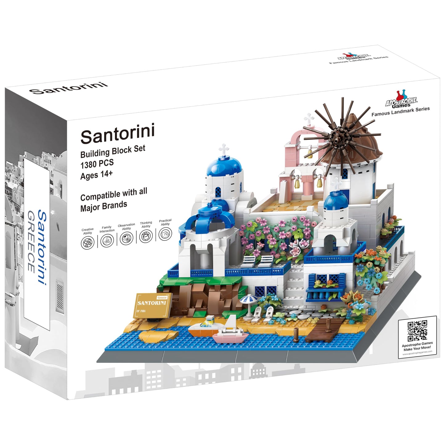 Apostrophe Games Santorini Building Block Set - 1372 Pieces - Plastic - Multicolor - Medium Size - Landmark Model for Kids and Adults