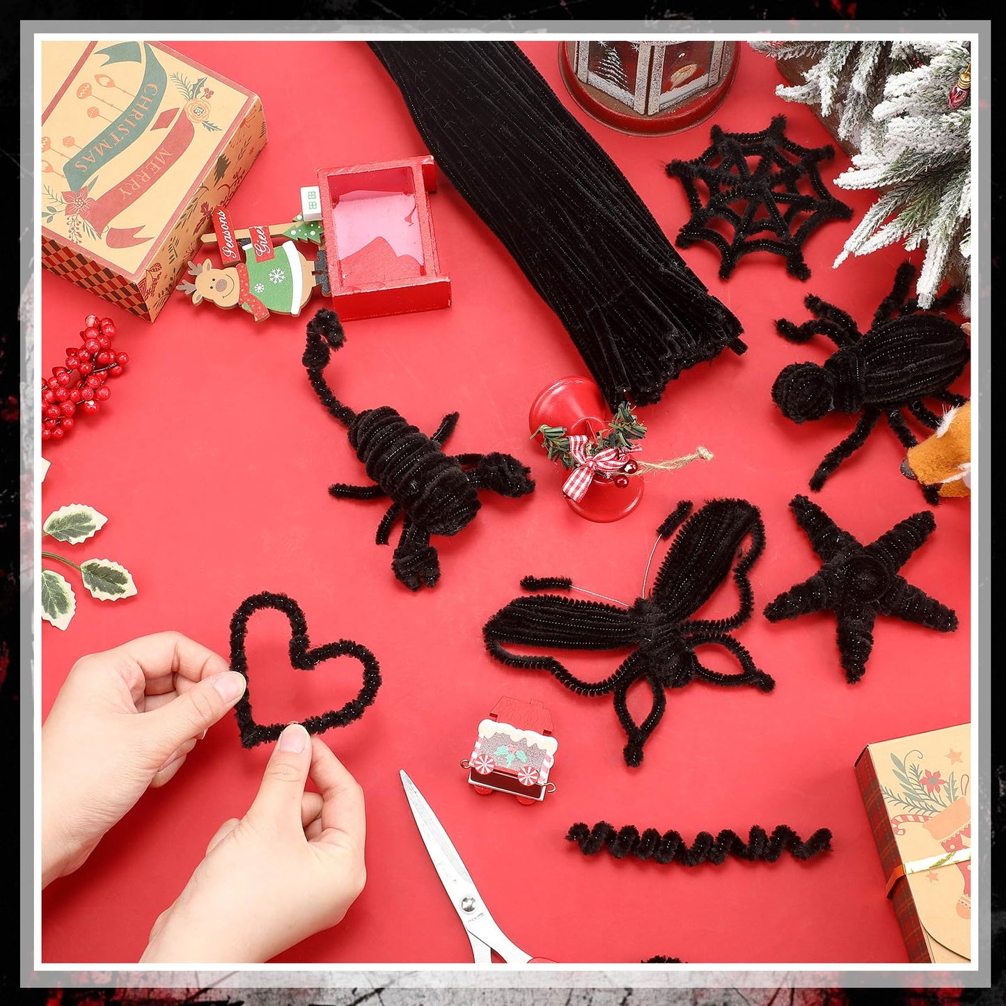 RoundFunny 400 Pcs 24 Inch Extra Long Black Pipe Cleaners Chenille Stem Thick Fluffy Pipe Cleaners Craft Supplies for Halloween