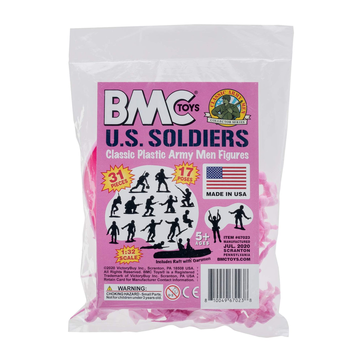 BMC Toys Plastic Army Men - 31pc WW2 Figures Set, Pink - Model BMC-67023, Made in USA