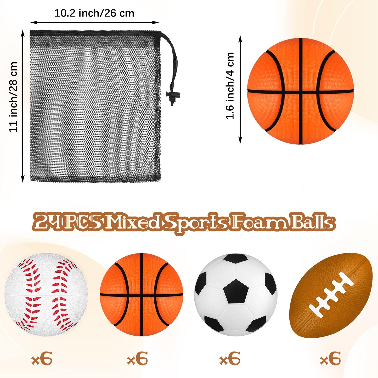 Aodaer 24 Pack Mini Mixed Sports Stress Balls With Drawstring Mesh Bag Fidget Toys For Adults Soft Foam Balls For Sports Party F