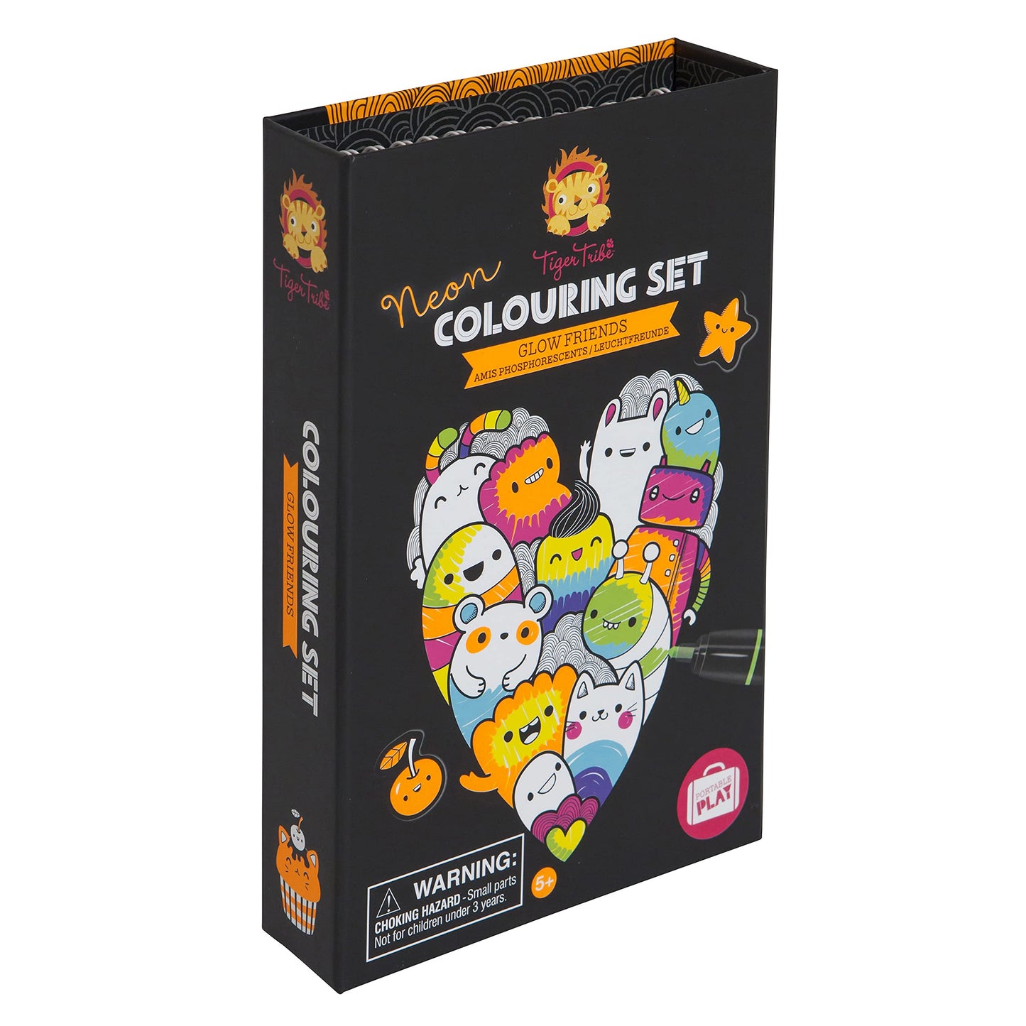 Tiger Tribe Neon Coloring Set - Glow Friends - Black Paper Art - Take Along Travel Kit - All Supplies Included - Easy Clean Up And Storage - Ages 5+ 60329