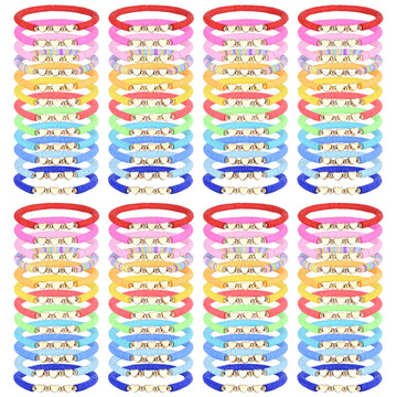 Zhlishqinjj 96 Pcs Colorful Friendship Heart Bracelets, Cute Clay Beads Bracelet Bulk Colorful Heart Friendship Surfer Bracelets