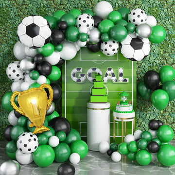 Soccer Balloon Arch Kit Boys, Green Balloon Arch Kit With Football Trophy Balloons Dark Green Black White Latex Balloons Metalli