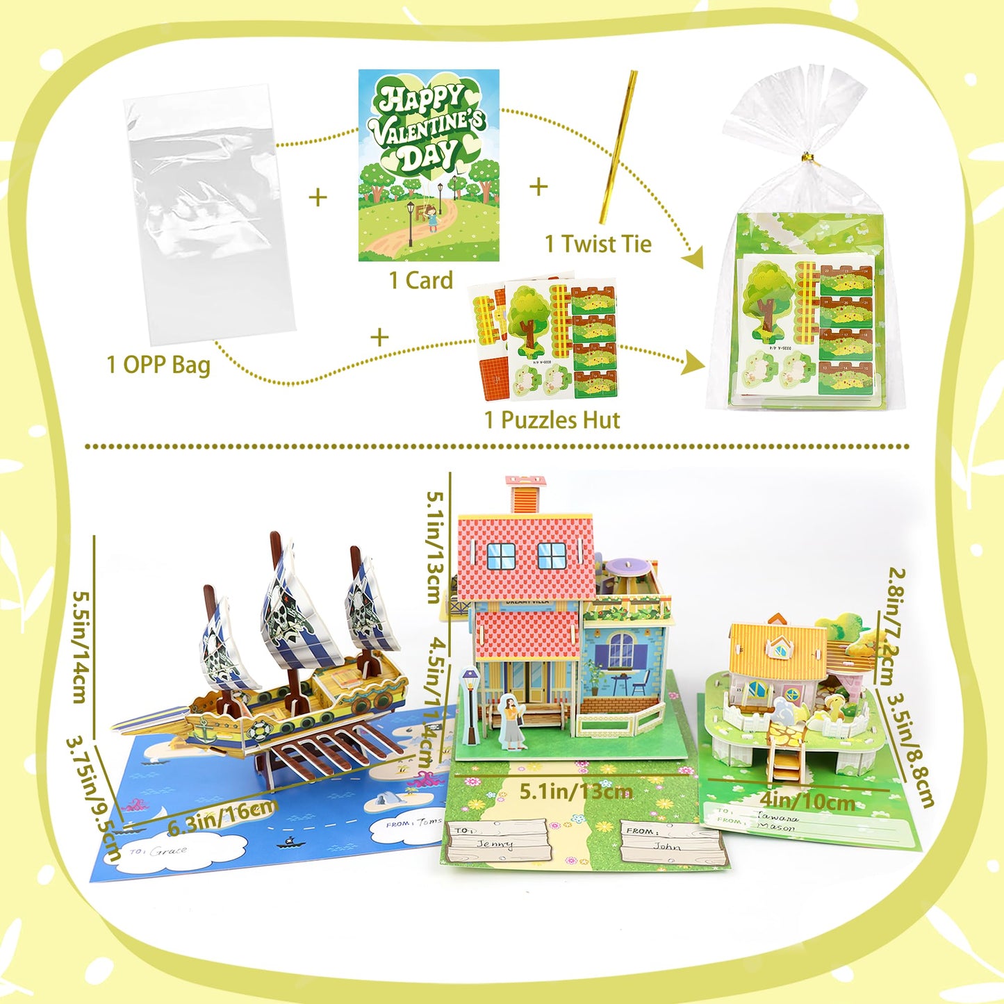 Dbpbtou 24 Packs Valentines Day Gifts For Kids, Valentines Cards For Kids Classroom 3D Puzzles Eps Foam Board Model Building Kit