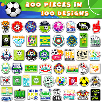 Wakemoodei Soccer Stickers 200Pcs Soccer Sports Stickers For Boys, Waterproof Vinyl Stickers For Water Bottles, Kids Stickers So