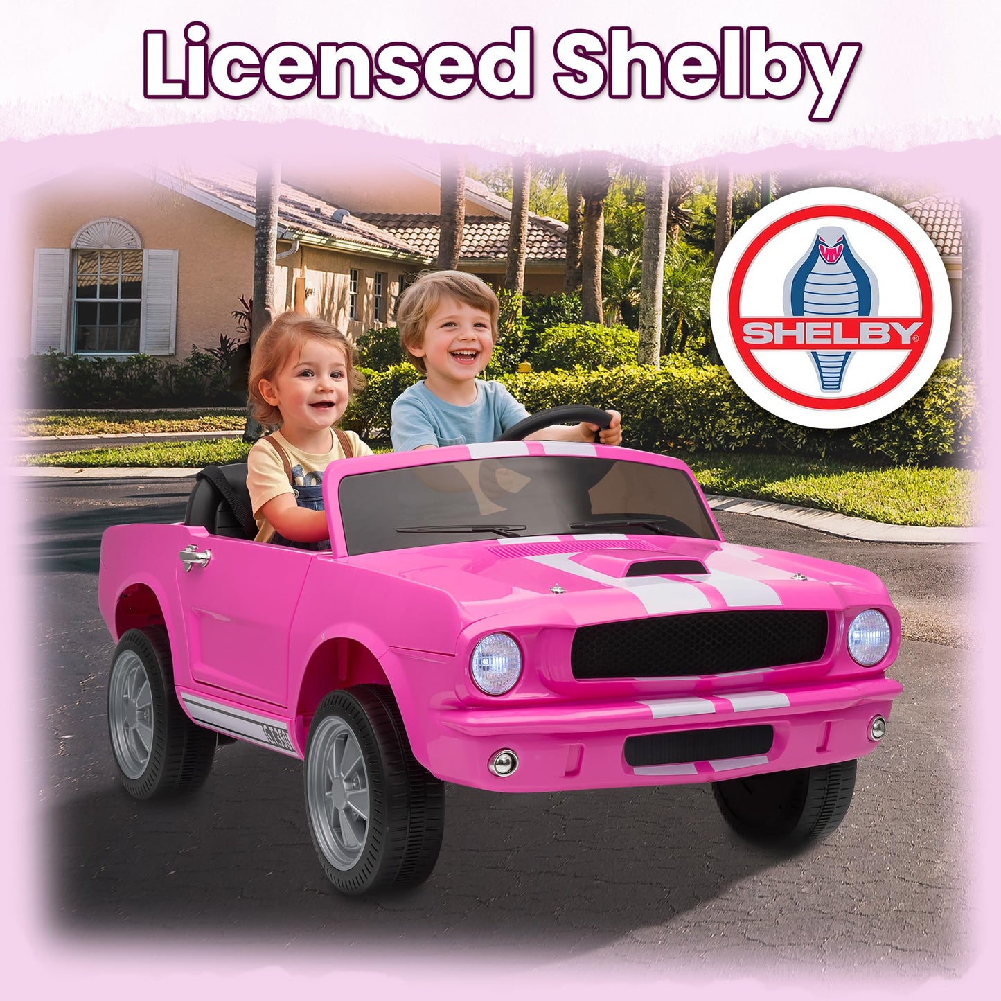 Wanan 24V Licensed Shelby Electric Car for Kids, Ride On Toy with Remote Control, Bluetooth Music, Adjustable 3 Speed, Multiple