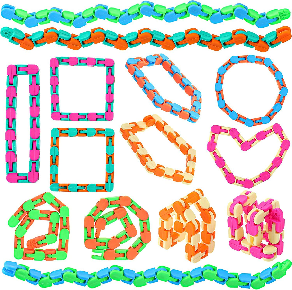 Pulsbery Toys 24 Links Wacky Tracks Fidget Toys,Click Snap Finger Sensory Toys,Snake Puzzles For Kids,Building Block For Kids(Mu