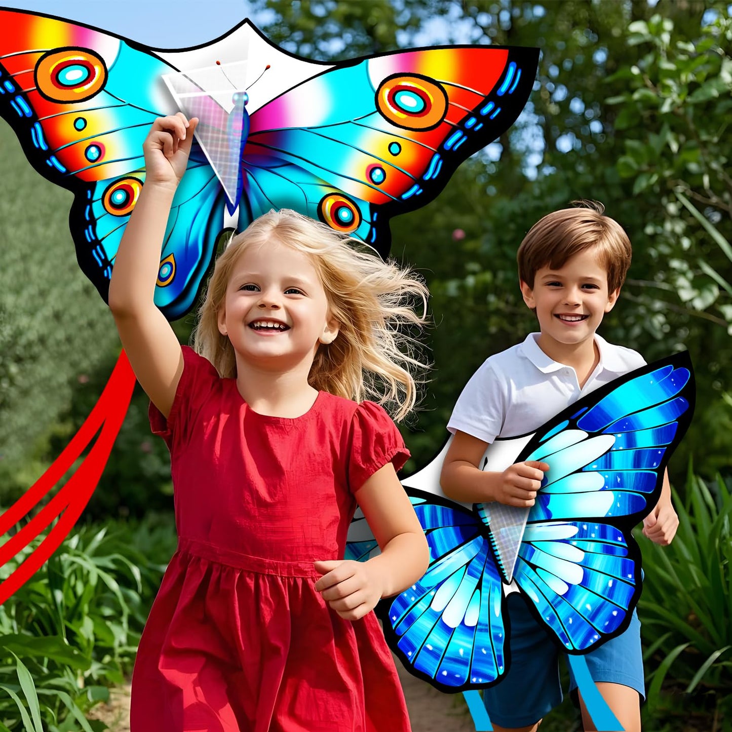 2 Pack Butterfly Kites for Kids & Adults - Easy Fly Kites for Kids Ages 4-8, Toddlers, Beginners, Beach & Outdoor Fun - Durable