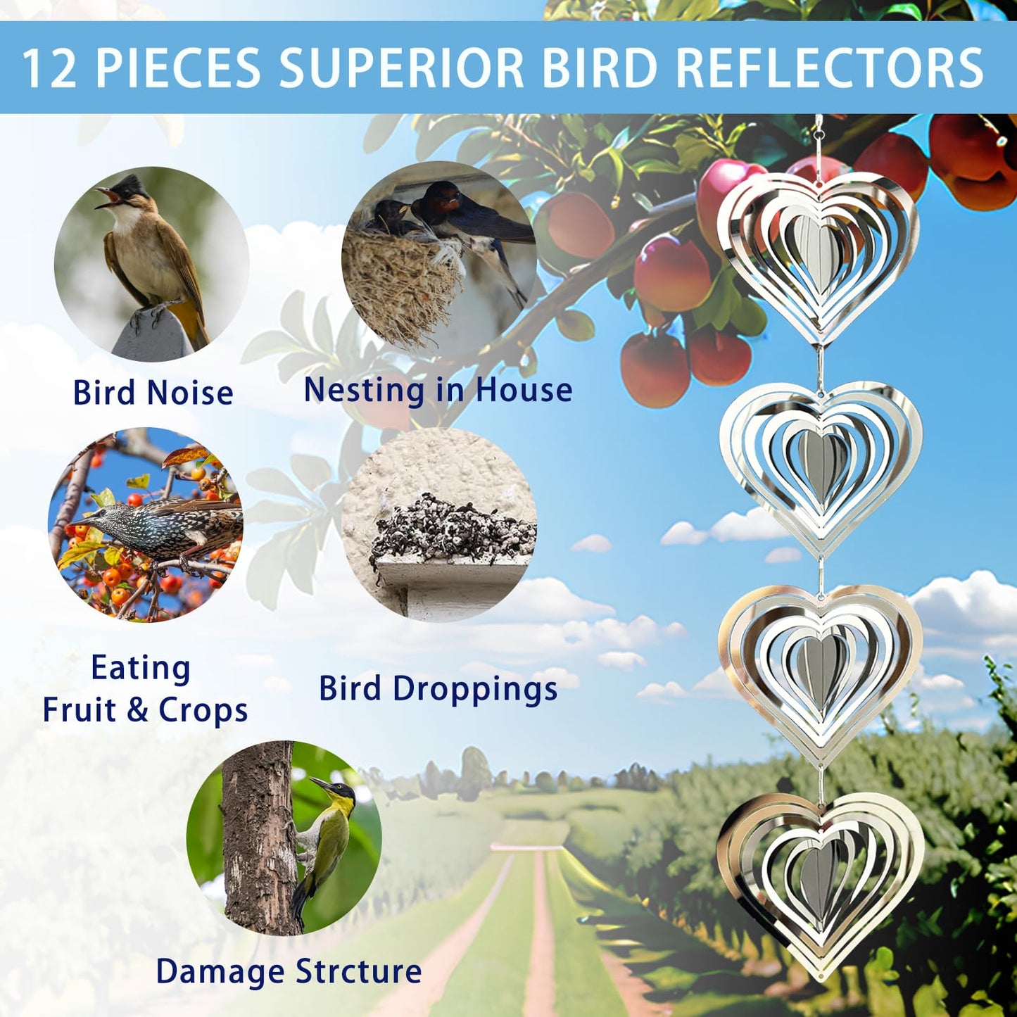 Bird Scare Discs Set-Highly Reflective Wind Spinners Outdoor Garden Deco,12 Pcs Bird Reflectors Bird Devices To Scare Birds Away