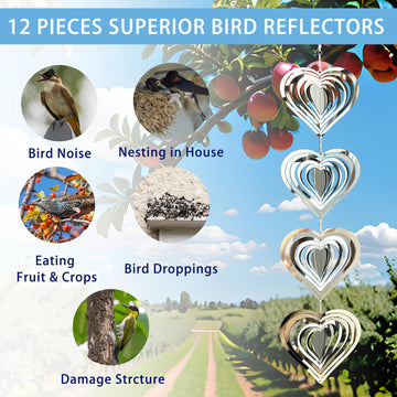 Bird Scare Discs Set-Highly Reflective Wind Spinners Outdoor Garden Deco,12 Pcs Bird Reflectors Bird Devices To Scare Birds Away