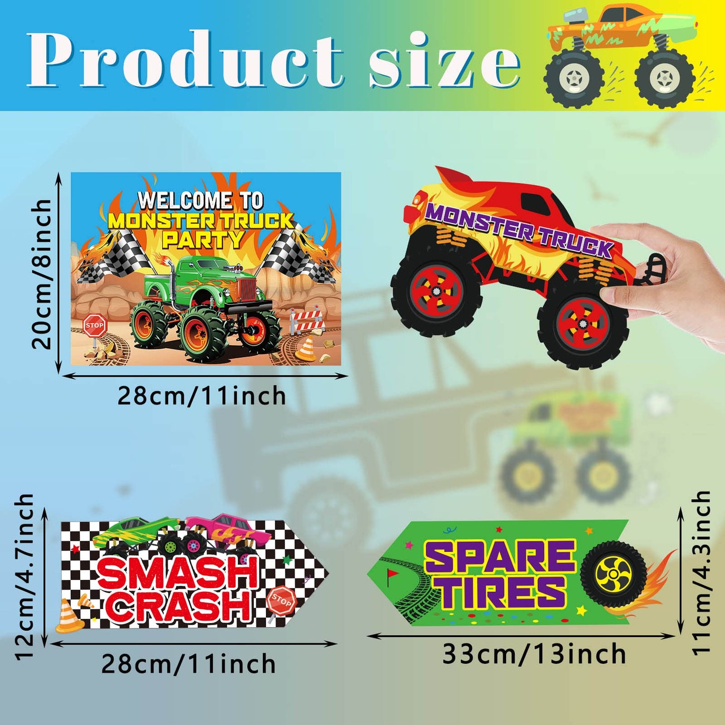 20 Pieces truck Party Sign Truck Checkered Party Supplies Colorful Car Cardboard Cutouts Door Sign Porch Sign truck Party Suppli