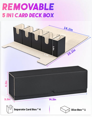 Uaono Card Deck Box With Dice Tray For Mtg, 5 In 1 Card Deck Case Holds 800+ Unsleeved Cards, Strong Magnet Card Organizer Compatible With Yugioh Tcg Sports Cards (Black Gold)