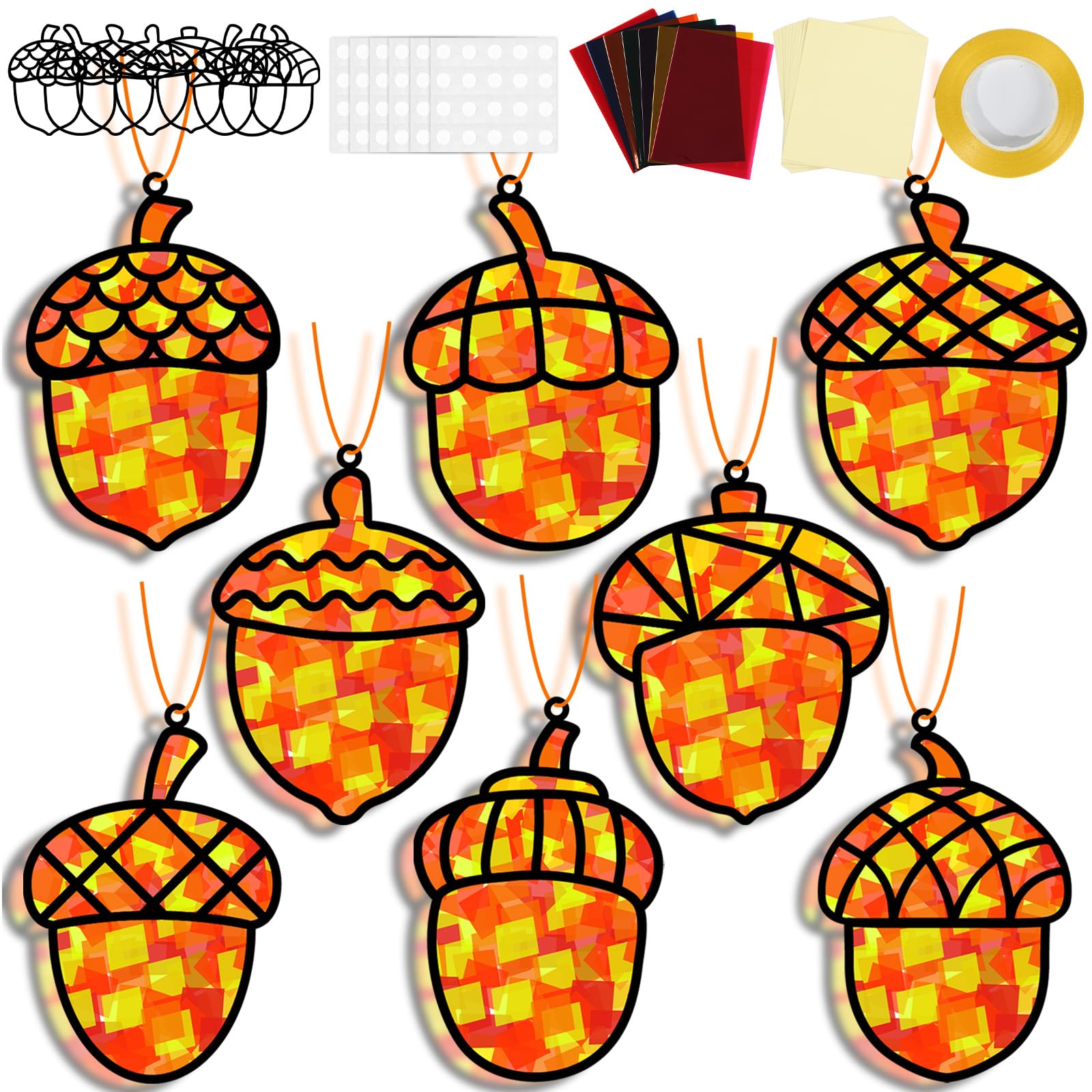 32 Sets Pine Cones Suncatchers Craft Kit DIY Window Stained Glass Effect Fall Autumn Pine Cones Paper Craft Home School Classroo