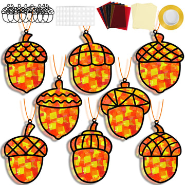 32 Sets Pine Cones Suncatchers Craft Kit DIY Window Stained Glass Effect Fall Autumn Pine Cones Paper Craft Home School Classroo