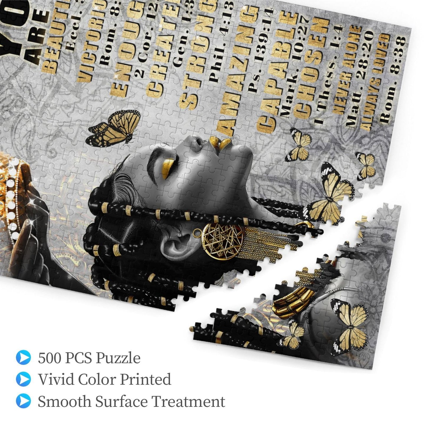African American Puzzles For Adults 500Pcs Afro Black Queen Jigsaw Puzzles Scripture Bible Verse Inspirational Quotes Butterfly
