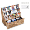 Emfogo Trading Card Display, 3-Tier Trading Card Storage With Custom Drawer, Wood Graded Card Display With Card Supporters And D