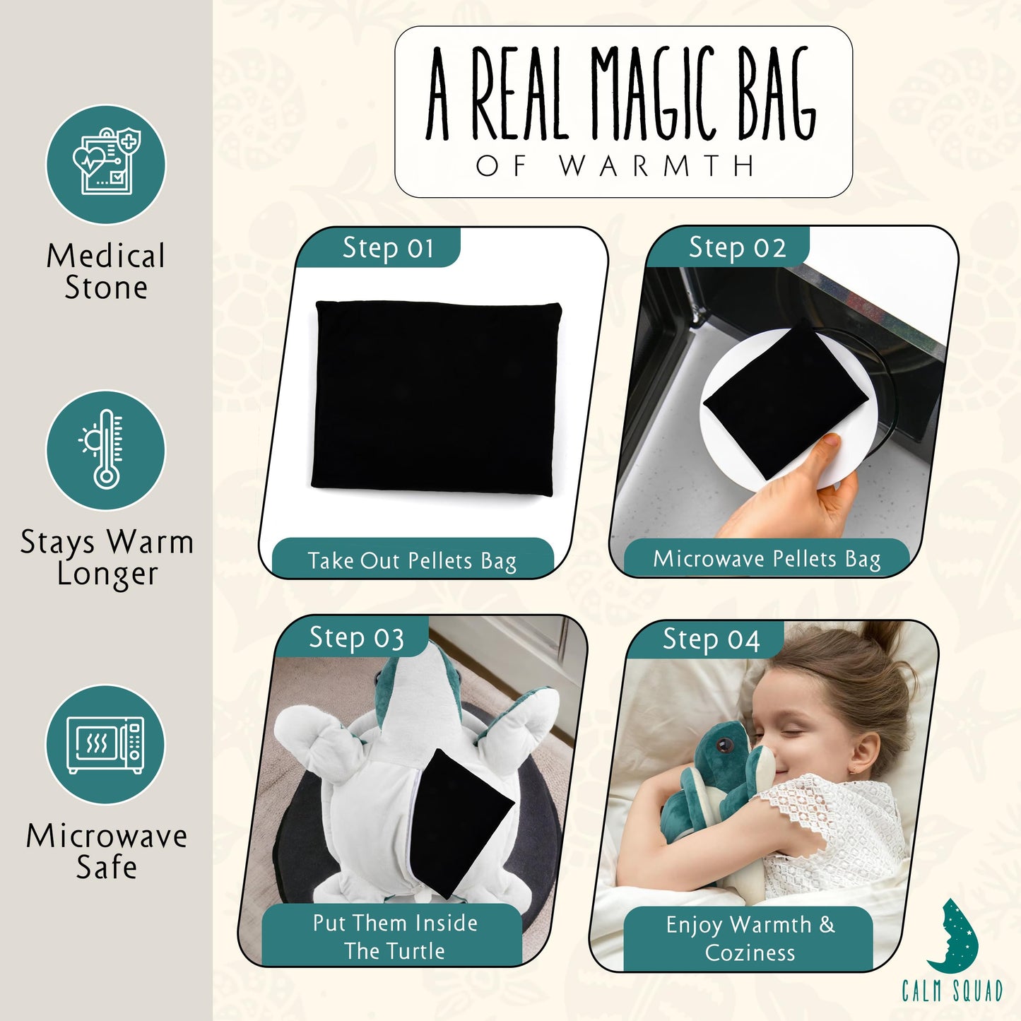 Calm Squad 4.5 Lbs Lou The Turtle Weighted Stuffed Animal - Warm Weighted Plush Animals - Huggable Comfort Turtle Stuffed Animal