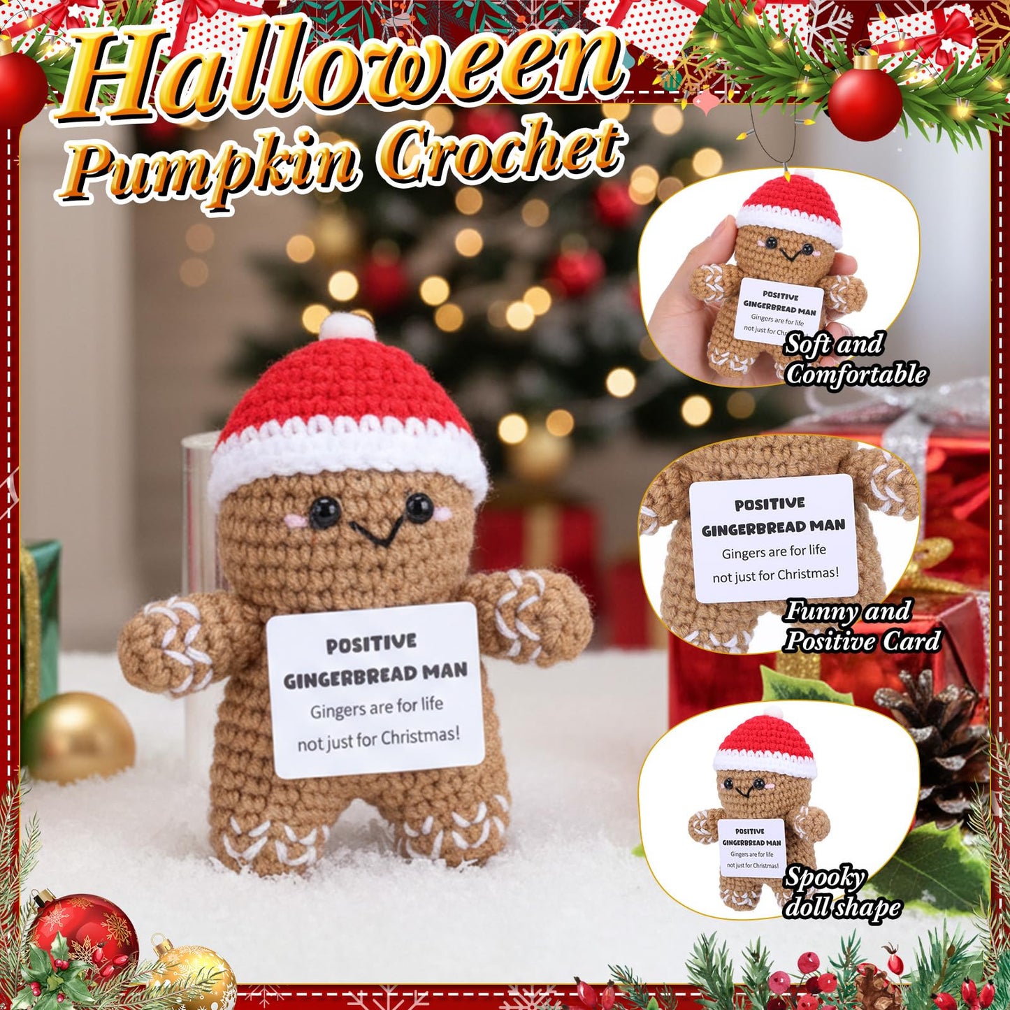 Suncalla Christmas Basket Stuffers Adopt Gingerbread Man Positive Christmas Crochet Gift Handmade Knitting Party Doll Gift Suppl