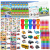 Cinrobiye 72 Pcs Transportation Party Favors Set, Vehicle Car Coloring Books Crayons Tattoos Stickers Stampers,Birthday Supplies